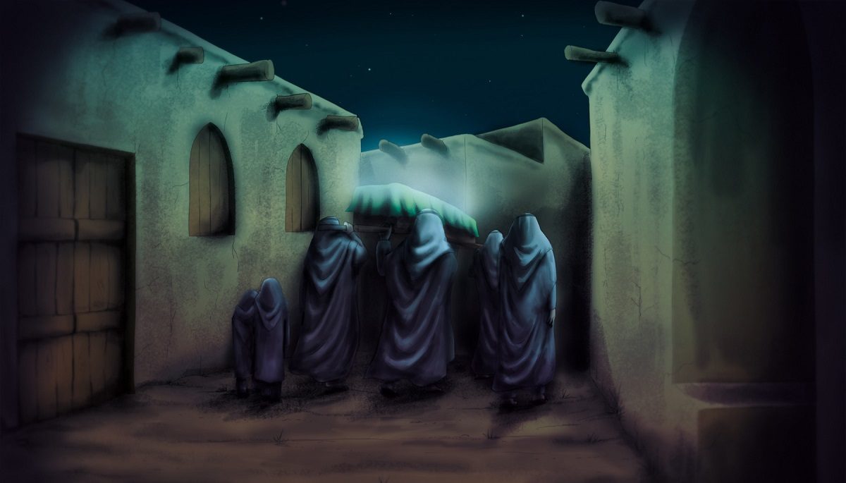 نقاشی تشییع حضرت فاطمه در شب