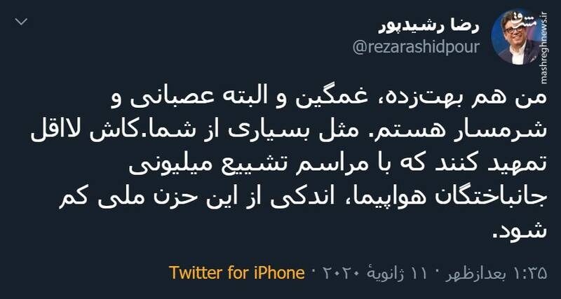 واکنش رشیدپور به سانحه سقوط هواپیما