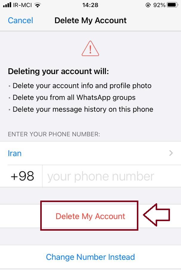 آموزش حذف کامل اکانت واتس اپ آیفون