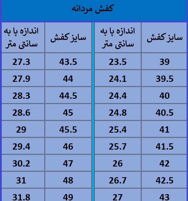 اندازه گیری سایز پا_مردان